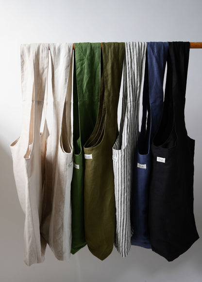 Natural linen tote bags, oversized, multiple colors, Lúa Miami logo detail, white studio background — Lúa Miami