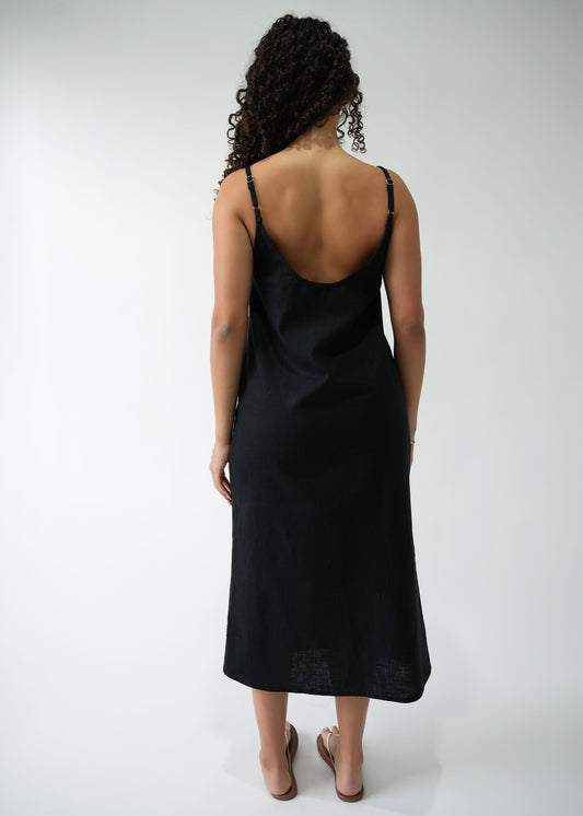 Linen Slip Dress — fabric detail back